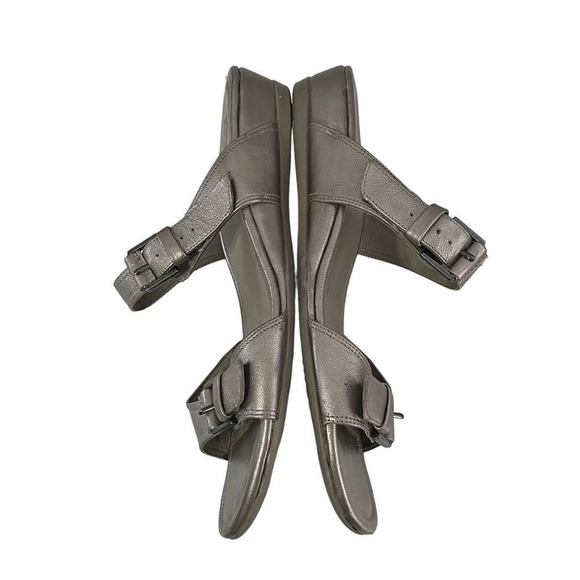 ECCO Metallic Bronze Leather Buckle Strap Wedge Sandals Women Size 40 - Picture 8 of 9